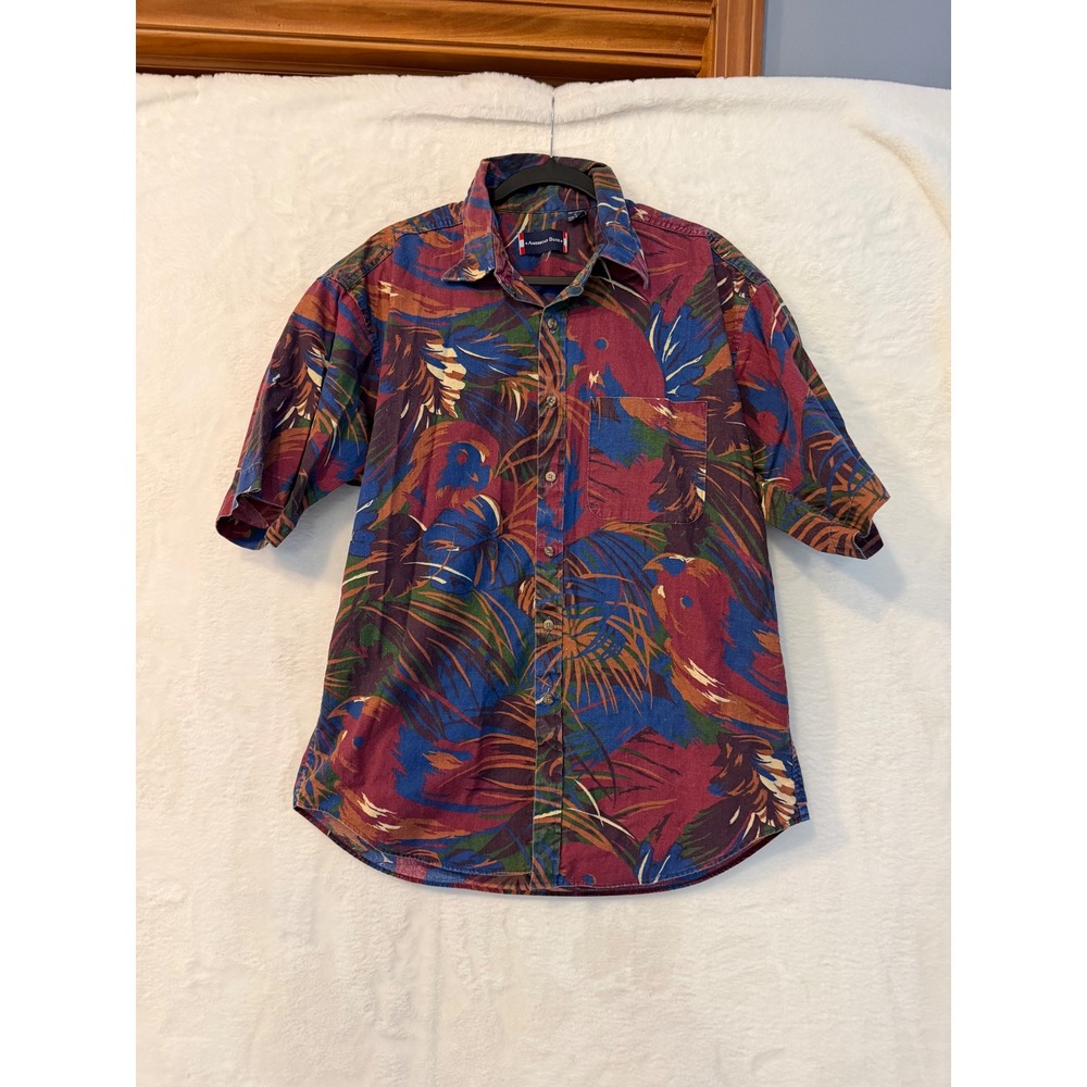 American Blue Vintage Mens Large Tropical Bird Palm Cotton Button Down Shirt
